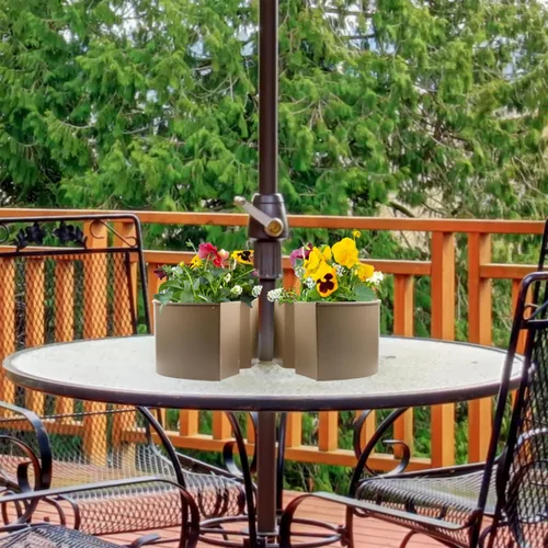 Vista 4 de AuldHome Design Maceta de Sombrilla para Mesa de Patio (Beige/Greige), con Agujero para Sombrilla, Macetas de Medio Círculo de Esmalte Negro