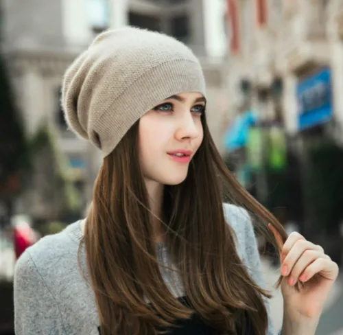 Vista 3 de WaySoft Gorro de cachemira 100% para mujer en una caja de regalo, gorro de gran tamaño para mujer