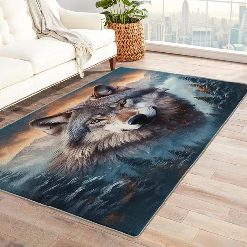 Vista 8 de Alfombra de lobo y decoración del hogar, alfombra de 5 x 7 pies, alfombras de animales salvajes para sala de estar, dormitorio, alfombra de lobos