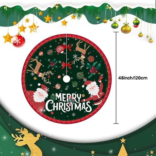 Vista 2 de Falda de árbol de Navidad redonda, decoraciones navideñas falda de árbol verde retro, falda de árbol de Navidad Feliz Navidad de 48 pulgadas, adorno