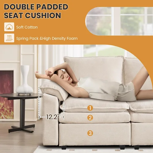 Vista 4 de Sofá Seccional Modular en Forma de L de 100", Sofá con Almacenamiento Otomano, Sofá Nube de Chenilla con Asientos Profundos y Mullidos para Sala