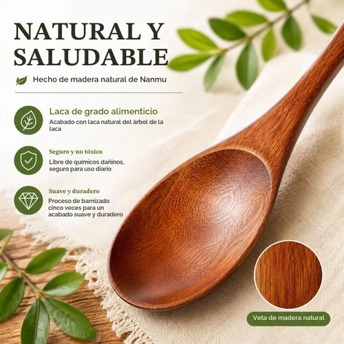 Vista 2 de 6 cucharas de madera para comer, cucharas de sopa de madera Muulaii, cuchara de mango largo con utensilio de cocina de estilo japonés para comida