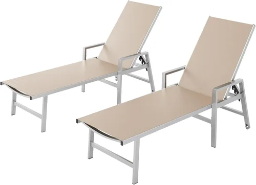 Vista 11 de Vexwalx Tumbona para patio al aire libre con ruedas y reposabrazos, sillas reclinables ajustables de aluminio de 5 posiciones, sillas de playa al