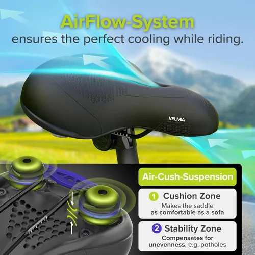 Vista 4 de VELMIA Sillín de bicicleta - Cómodo sillín para hombres y mujeres - Concepto de 3 zonas - Asiento de bicicleta impermeable con diseño ergonómico