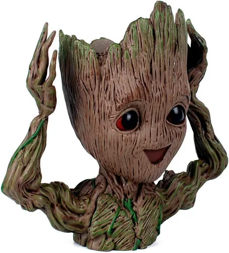 Vista 2 de Maceta linda de 6 pulgadas con diseño de bebé Groot sonriente, macetas con cabeza para plantas de interior o divertido porta lapices, maceta