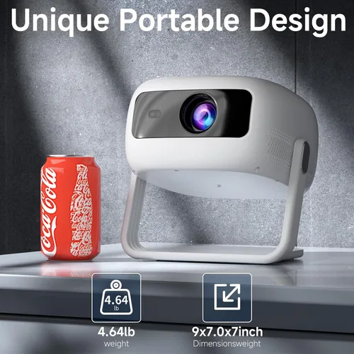 Vista 6 de [Soporte ajustable de 360°] Mini proyector con WiFi y Bluetooth: enfoque eléctrico y Keystone automático compatible con 1080p, 15000L, proyector