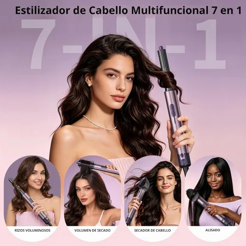 Vista 2 de Cepillo secador de pelo Cweixi 7 en 1, estilizador de aire caliente con Lavanda