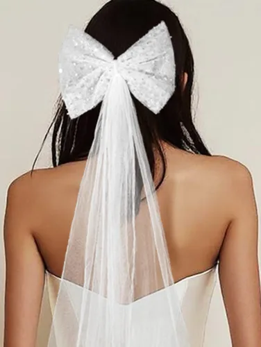 Vista 9 de JONKY Velo de Novia con Lazo de Boda Clip para Cabello con Perlas para Fiesta de Despedida de Soltera para Mujeres (Style1)