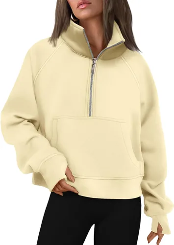 Vista 24 de AUTOMET Sudaderas con media cremallera para mujer, sudadera corta de vellón con cremallera de un cuarto, sudaderas con capucha para el otoño, a