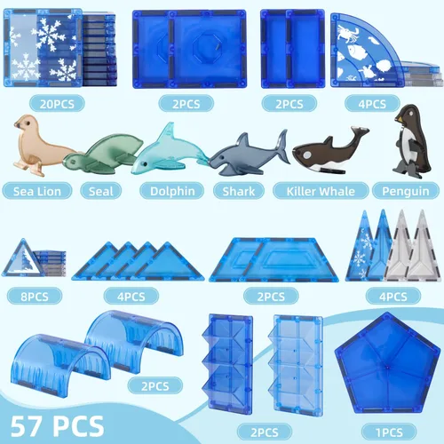 Vista 7 de Azulejos Magnéticos de Animales Árticos para Niños de 4-8 Años, Set de Construcción Magnética de Acuario con 6 Animales Marinos, Bloques Magnéticos