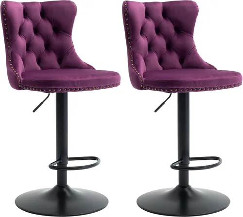 Vista 30 de Aoowow Juego de 2 taburetes de bar giratorios ajustables con parte trasera de terciopelo copetudo, sillas de bar modernas tapizadas con cabeza