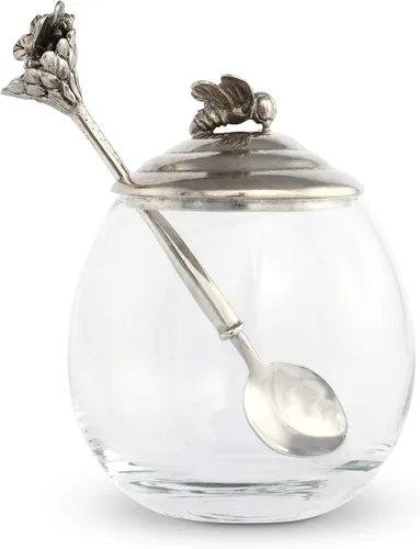 Vista 3 de Vagabond House Tarro de cristal de abeja de peltre con cuchara de 5 pulgadas de alto, 12 onzas