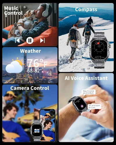 Vista 5 de Reloj inteligente militar para hombre (respuesta/hacer llamadas), reloj inteligente AMOLED de 1.96 pulgadas para exteriores con brújula/frecuencia