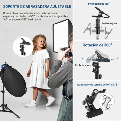 Vista 5 de NEEWER Reflector de luz de 22 pulgadas con abrazadera y agarres de mano, 5 en 1 plegable multi disco fotográfico reflector