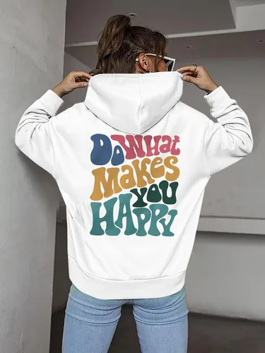 Vista 3 de BANGELY Do What Make You Happy Pullover Hoodie Women Y2K Slogan Letter Graphic Inspirational Sweatshirt Tops