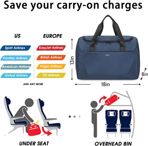 Vista 2 de ECOHUB Para Spirit Airlines - Bolsa de artículos personales de 18 x 14 x 8 pulgadas, plegable, artículos esenciales de viaje, bolsa de viaje