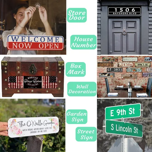 Vista 4 de Placa personalizada, señal de calle metálica personalizable con tu texto, nombre, logotipo, foto para oficina, negocio, lugar de trabajo, hogar