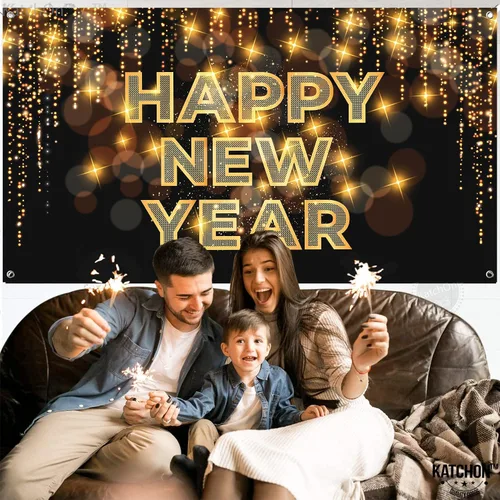 Vista 7 de KatchOn, XtraLarge - Cartel de feliz año nuevo – 72 x 44 pulgadas Fondo de feliz año nuevo para decoraciones de Año Nuevo 2026 Cartel de víspera