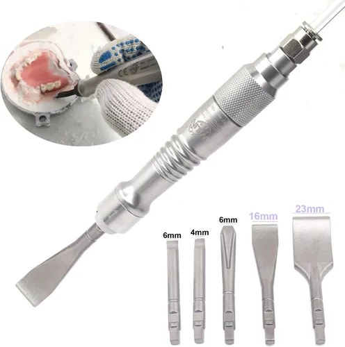 Vista 2 de Air Scaler Gouge Chisel Micro Air Flux Chipper Rascador neumático Médico Rompador de yeso Estomatología Grabar 5 piezas cincel plano Cinceles