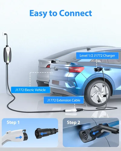 Vista 5 de Cable de extensión de cargador EV, cable de extensión J1772 de 40 amperios de 21 pies compatible con cargadores de vehículos eléctricos SAE J1772
