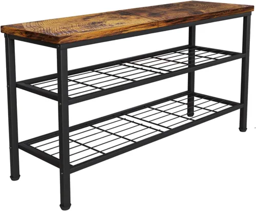 Vista 8 de Zapatero de metal de 3 niveles con parte superior de madera, organizador de zapatos duradero y que ahorra espacio, organizador de zapatos Gris +