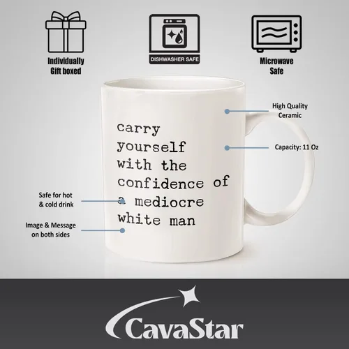 Vista 7 de Taza con texto en inglés «Carry Yourself With The Confidence Of A Mediocre White Man», divertida taza feminista, taza de cerámica tóxica para regalo
