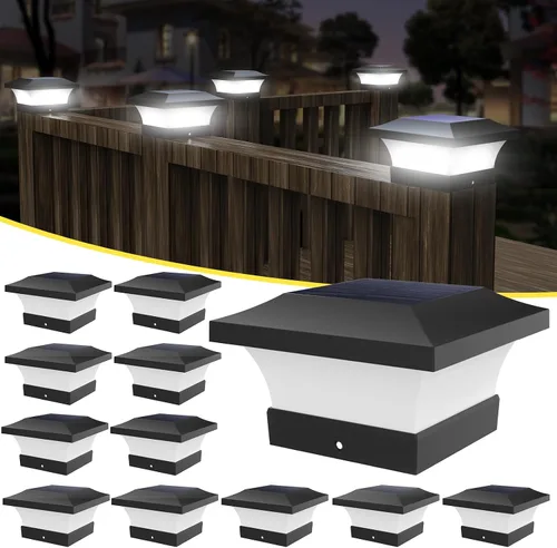 Vista 16 de T-SUN - Luces solares de poste, luces impermeables al aire libre para postes de madera de 4 x 4, iluminación LED blanca de 6000K, para cubierta