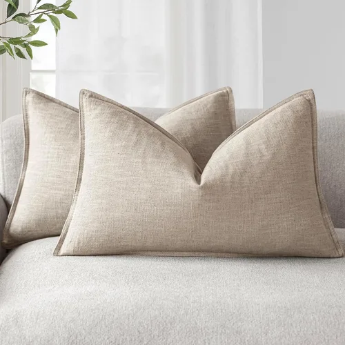 Vista 16 de Foindtower Juego de 2, Fundas Decorativas de Almohada de Lino Sólido Suaves Fundas de Cojín Europeo de Acento Estilo Granja Neutral para Silla Sofá