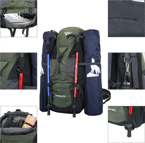 Vista 3 de Mochila de senderismo RuRu monkey de 50L, mochila ligera impermeable para camping al aire libre y viajes
