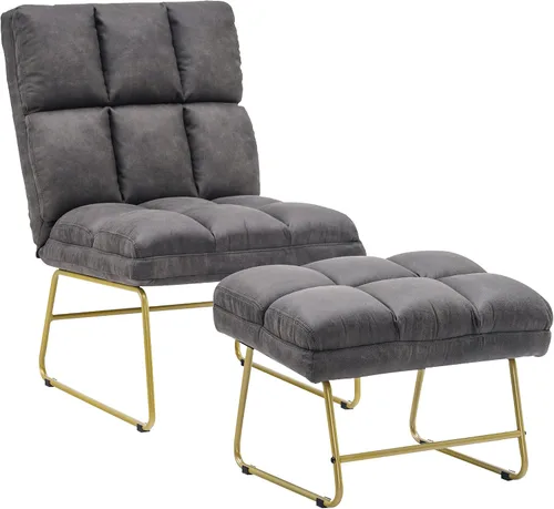 Vista 12 de MCombo Silla decorativa de terciopelo con otomana, acogedora silla de rincón de lectura para espacios pequeños, moderna silla sin brazos para Azul