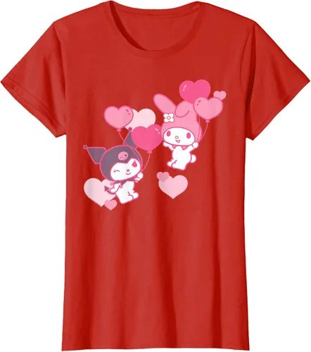 Vista 78 de Camiseta de My Melody y Kuromi con corazones del Día de San Valentín Negro