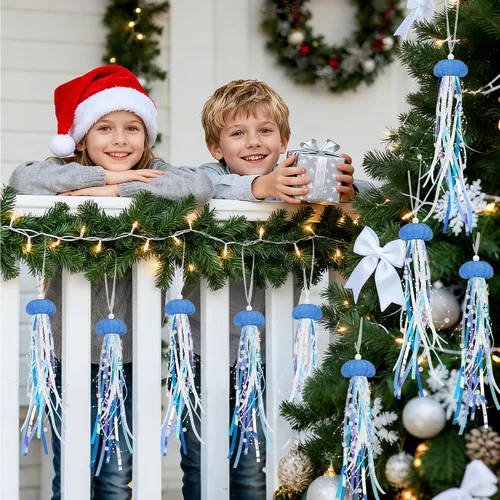Vista 5 de Adornos de Navidad de Medusas Colgantes 4 Piezas para Adornos de Árbol de Navidad, Fiesta Temática de Sirena y Decoraciones de Fiesta Bajo el Mar