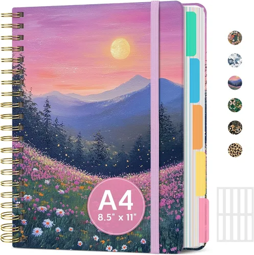 Vista 29 de Cuadernos grandes de espiral rayados para el trabajo con divisores y pestañas extraíbles, 8.5 x 11 pulgadas, bonito cuaderno de tapa dura de 5