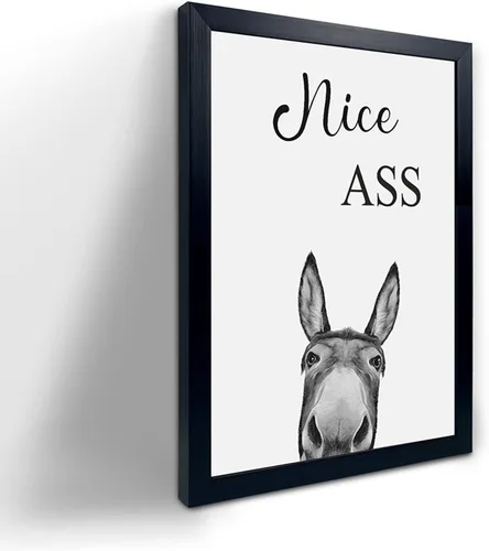 Vista 14 de Decoración de habitación de asno con estampados de animales, bonito cartel de citas de culo en el baño, decoración divertida para el baño, carteles
