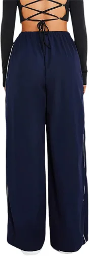 Vista 5 de KMBANGI Pantalones de paracaídas para mujer, holgados Y2k, pantalones deportivos con cintura elástica, rayas laterales, pantalones deportivos