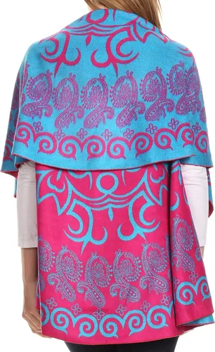 Vista 2 de Poncho reversible estampado Sakkas Balie de peso medio que se puede usar como chal o cárdigan