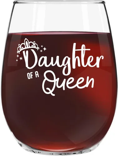 Vista 3 de Mother of A Princess Daughter of A Queen - Juego de 2 copas de vino sin tallo (15 onzas), copas de vino para mamá de hija, idea de regalos a juego