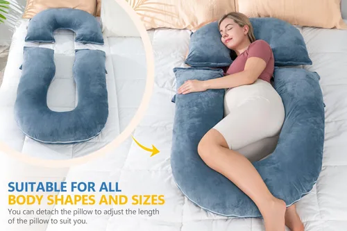 Vista 3 de INSEN Almohadas de embarazo, almohadas de maternidad multiusos para dormir y amamantar, almohada para sentarse para adultos (azul)