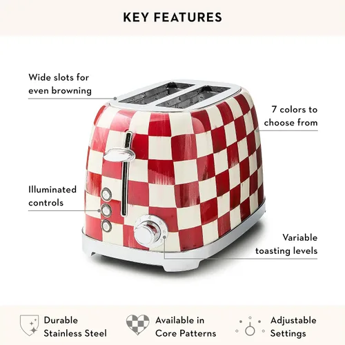 Vista 6 de MACKENZIE-CHILDS Paquete de hervidor eléctrico de acero inoxidable con tostadora de 2 rebanadas de acero inoxidable, cuadros de cereza roja y blanca