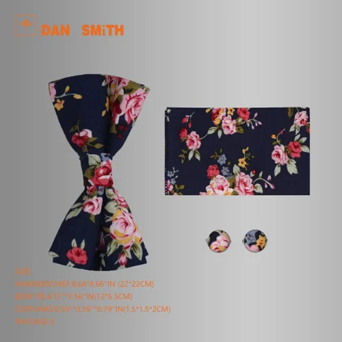 Vista 4 de Dan Smith Pajaritas de algodón para hombre de 25.6 pulgadas, tamaño de cuello, con clip, ajustable, floral, juego de pañuelo