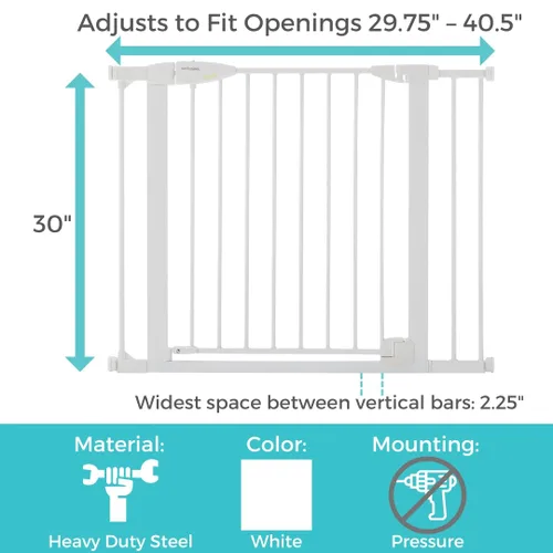 Vista 6 de Toddleroo by North States - Puerta de bebé con cierre automático de Bright Choice: Puerta de bebé montada a presión para puertas con mango que Blanco