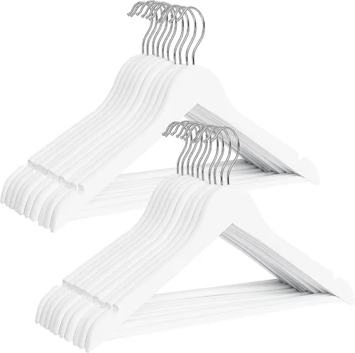 Vista 12 de StorageWorks - Perchas de madera, paquete de 30 perchas de madera de loto con barra para pantalones Perchas de madera de loto maciza, superficie