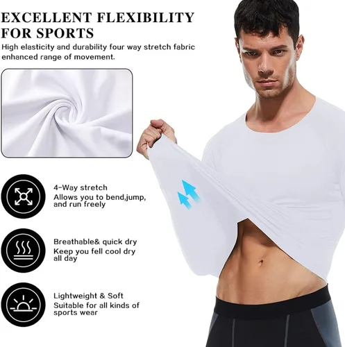 Vista 3 de Camisetas de compresión para hombre, manga larga, para entrenamiento, gimnasio, correr, camisetas deportivas frescas y secas