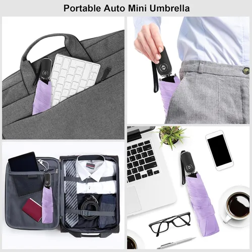 Vista 101 de LEAGERA Paraguas de viaje compacto para bolso, mango plano, impermeable para lluvia ligera