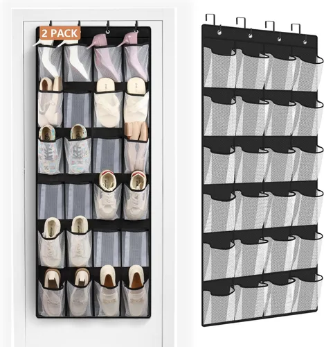 Vista 9 de FENTEC Organizador de zapatos para colgar sobre la puerta, 24 bolsillos, organizador de zapatos colgante para closet, de malla de bolsillo grande