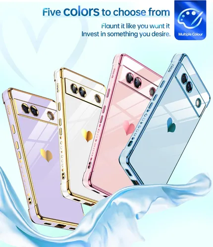 Vista 5 de LeYi Funda para Google Pixel 7A con protector de pantalla de vidrio templado [2 piezas] + protección completa de lente de cámara, chapado en corazón