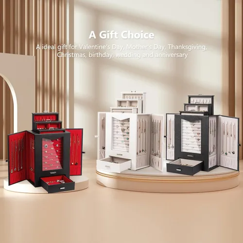 Vista 9 de Homde Organizador de joyas con ganchos transparentes para collares de ventana, regalo para mujeres, caja de joyería para collares, anillos, aretes