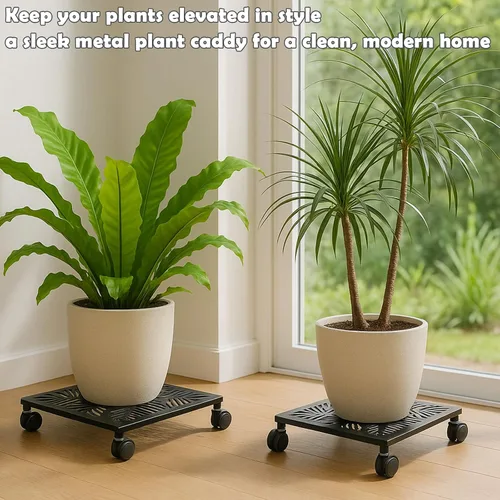 Vista 8 de Paquete de 1 carrito cuadrado de metal de 12 pulgadas con ruedas, soporte grande para plantas rodantes para interiores y exteriores, carrito