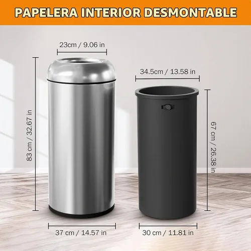 Vista 2 de BEAMNOVA Bote de basura abierto de 16.5 galones con tapa, acero inoxidable Metálico