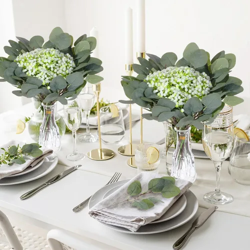 Vista 7 de Hotop 200 piezas de hojas de eucalipto mixtas a granel, vegetación artificial de dólar plateado para ramos, ramas de plantas sintéticas para bodas